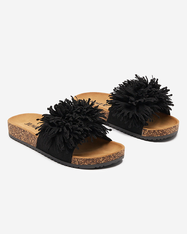 Sieviešu čības ar auduma ornamentu melnā krāsā Ailli- Footwear