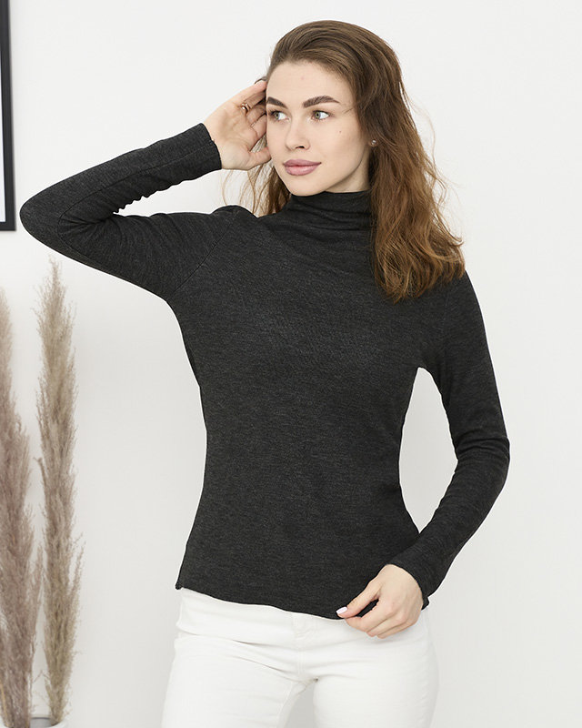 Sieviešu džemperis ar pusgriezuma apkakli melnā krāsā- Apģērbi