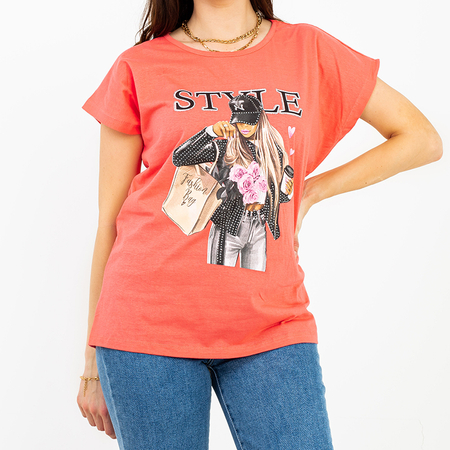 Sieviešu koraļļu T-krekls ar apdruku PLUS IZMĒRS - Apģērbs