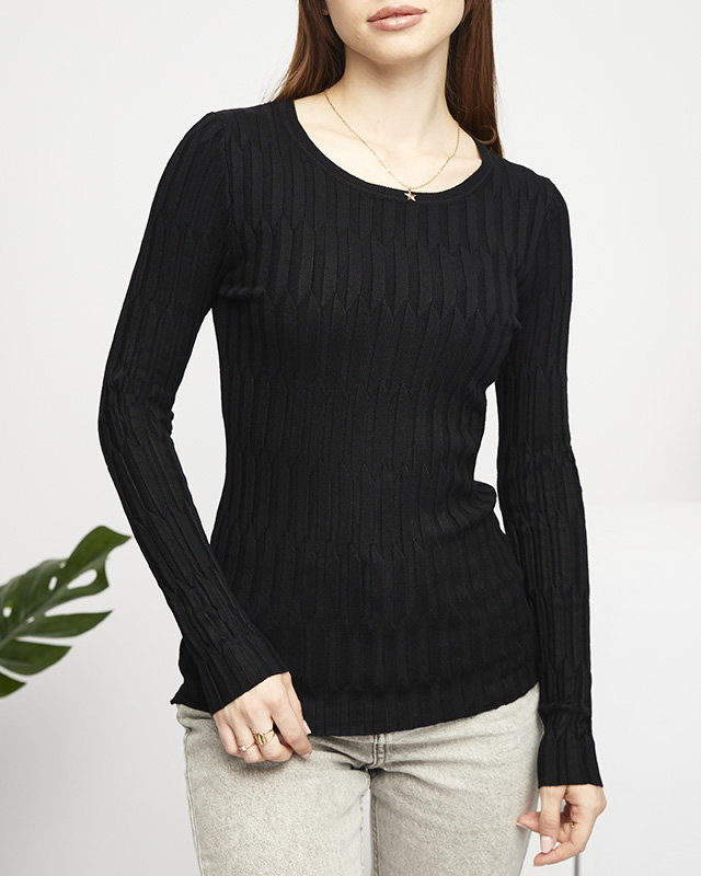 Sieviešu melns rievotu džemperis - Apģērbs