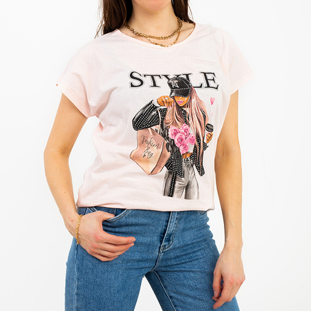 Sieviešu rozā T-krekls ar apdruku PLUS SIZE - Apģērbs