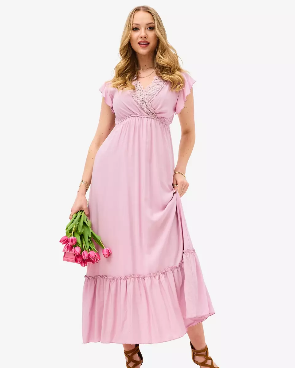Sieviešu rozā gara kleita ar mežģīnēm - Apģērbs