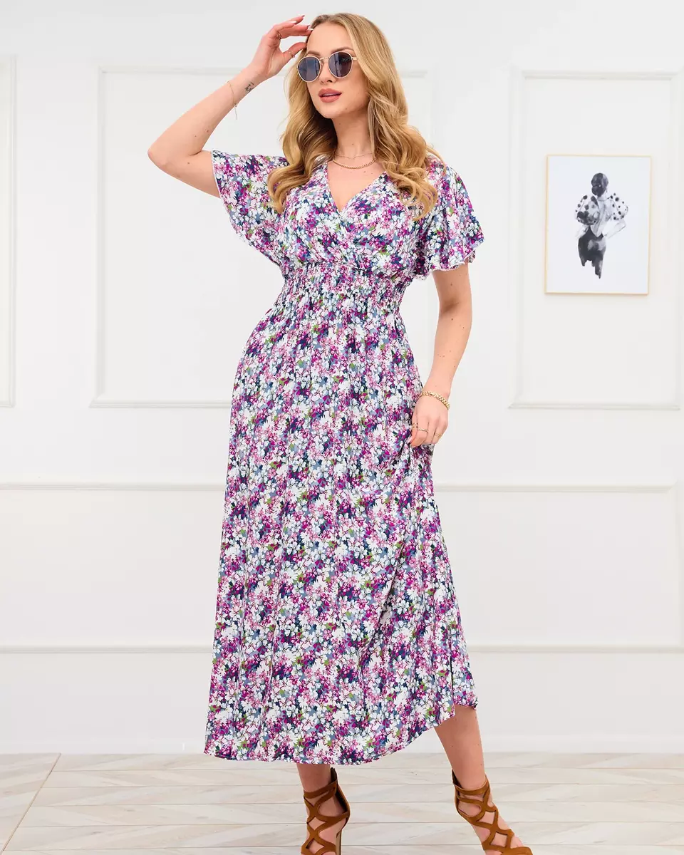 Violeti pelēka un violeta sieviešu maxi kleita ar ziediem - Apģērbs