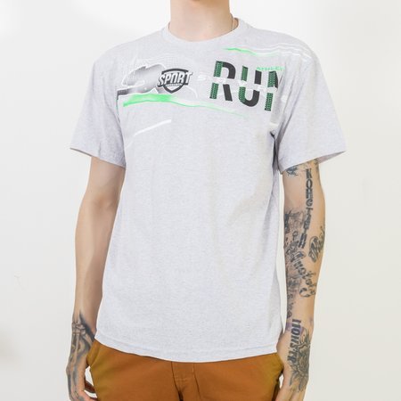 Vīriešu pelēkas krāsas kokvilnas T-krekls ar apdruku - Apģērbs