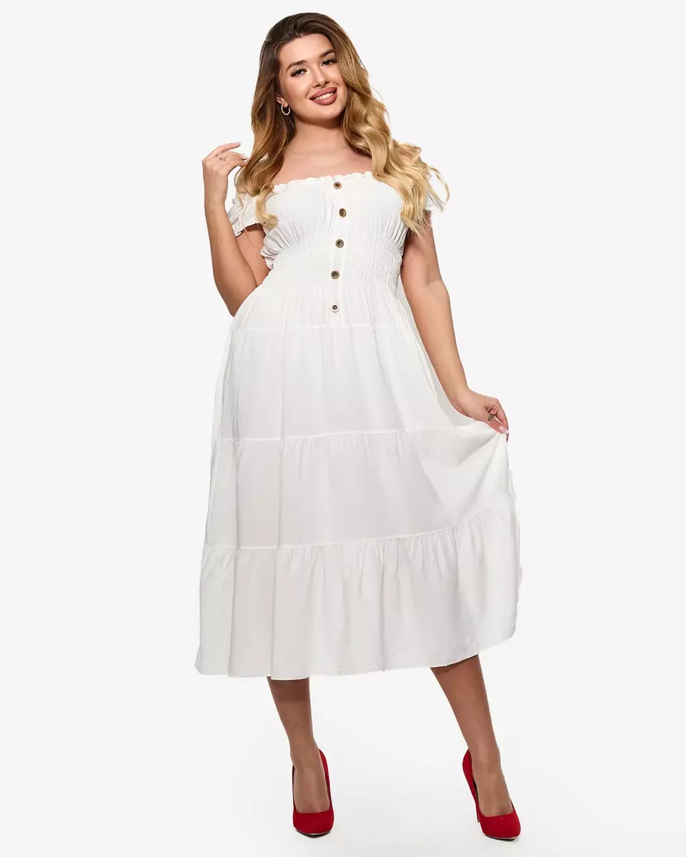 Balta gara sieviešu kleita bez siksniņām ar dekoratīvām pogām - Apģērbs