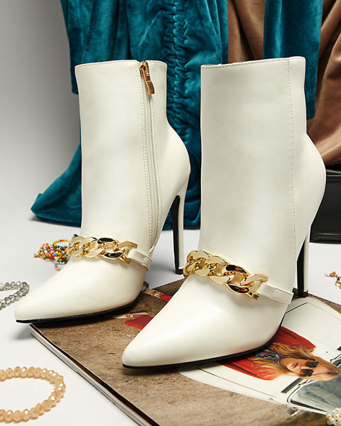 Balti stiletto zābaki ar ķēdīti Rittle- Footwear