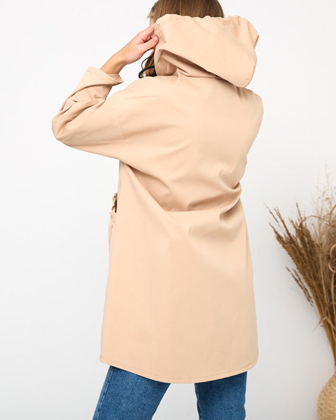 Bēša sieviešu mēteļa jaka ar kapuci- Apģērbs