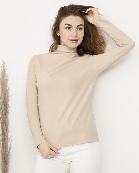 Bēšs sieviešu džemperis ar pusgriezuma apkakli - Apģērbs