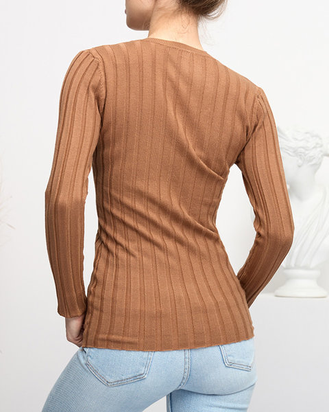 Brūns sieviešu džemperis ar V veida kakla izgriezumu - Apģērbs