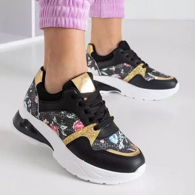 Czarne sneakersy damskie z printem Jowita - Obuwie