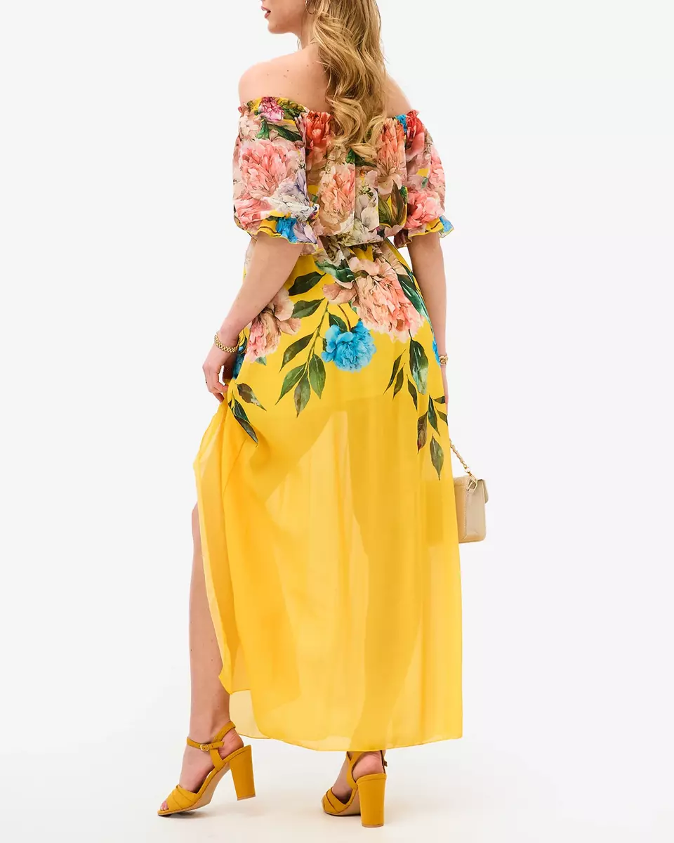 Dzeltena sieviešu gara kleita ar ziedu oderi - Apģērbs