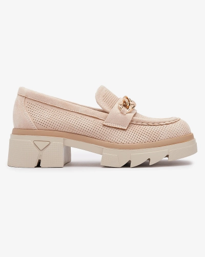 Eko zamšādas mokasīni ar zelta apdari bēšā krāsā Zaffix- Footwear