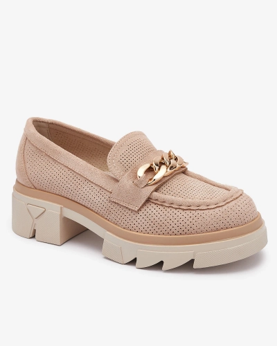 Eko zamšādas mokasīni ar zelta apdari gaiši brūnā krāsā Zaffix- Footwear