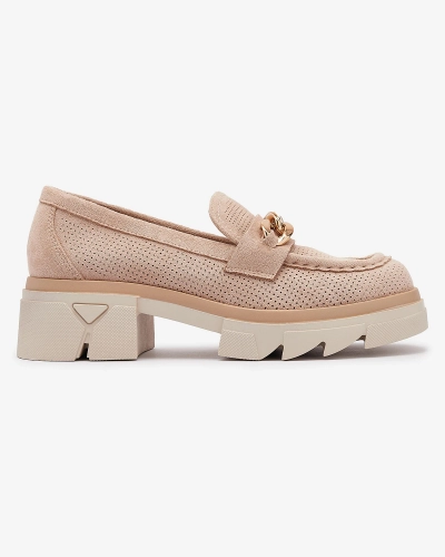 Eko zamšādas mokasīni ar zelta apdari gaiši brūnā krāsā Zaffix- Footwear