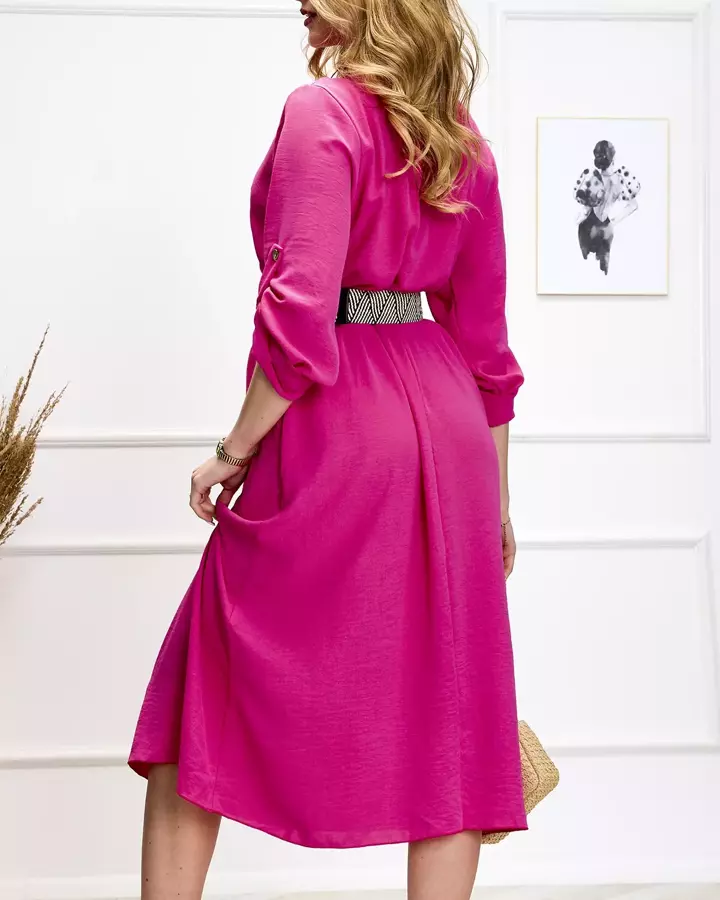 Fuksijas krāsas sieviešu gara kleita ar jostu - Apģērbi