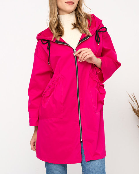 Fuksijas krāsas sieviešu jaka ar kapuci- Apģērbi