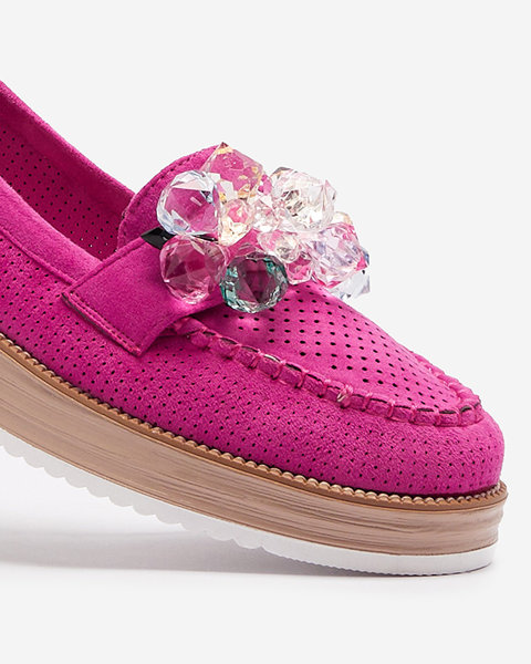 Fuksijas krāsas sieviešu mokasīni ar dekoratīviem kristāliem Liscutio- Footwear