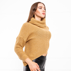 Gaiši brūns sieviešu īss džemperis ar apkakli - Apģērbs