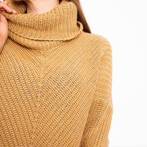 Gaiši brūns sieviešu īss džemperis ar apkakli - Apģērbs