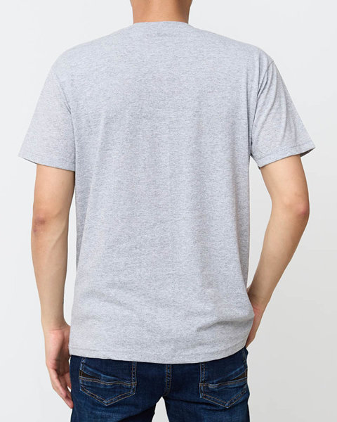 Gaiši pelēks kokvilnas vīriešu t-krekls ar krāsainu apdruku - Apģērbs