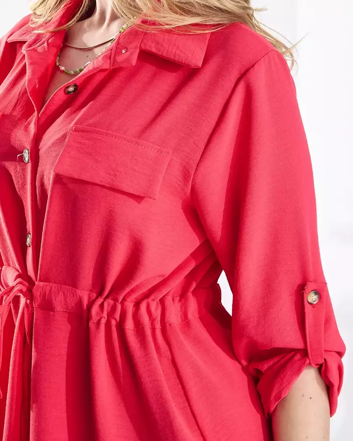 Koraļļu krāsas sieviešu kleita ar pogām- Apģērbs