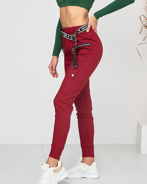 Maroon sieviešu izolētas cargo bikses ar kabatām - Apģērbs