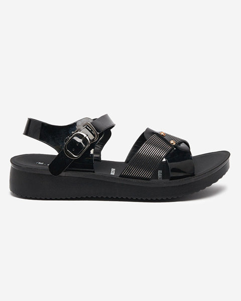 Melnas patentētas plakanas sandales Pulqo- Footwear