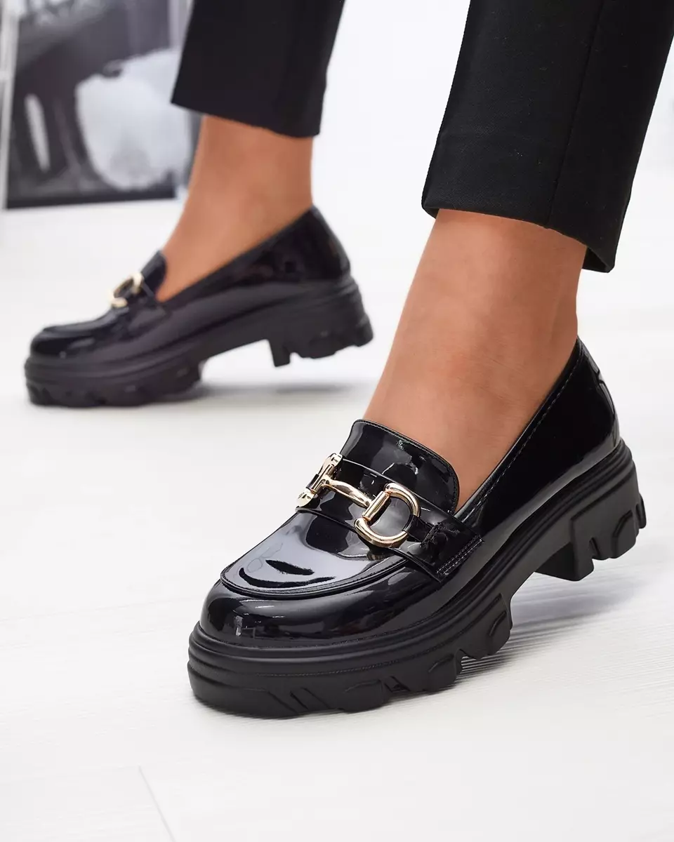 Melni lakoti mokasīni sievietēm Sannes- Footwear
