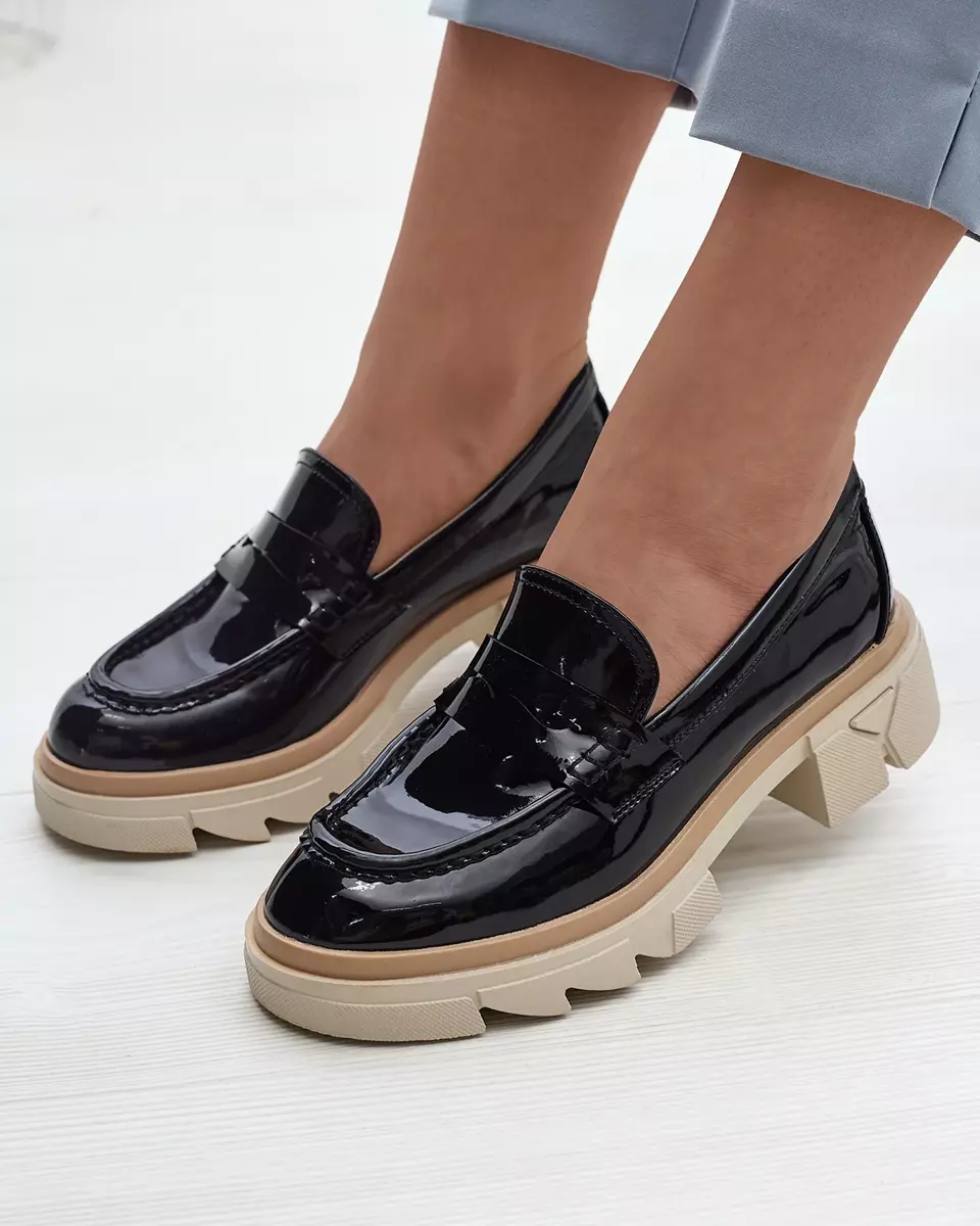 Melni sieviešu eko ādas lakādas mokasīni Sepop- Footwear