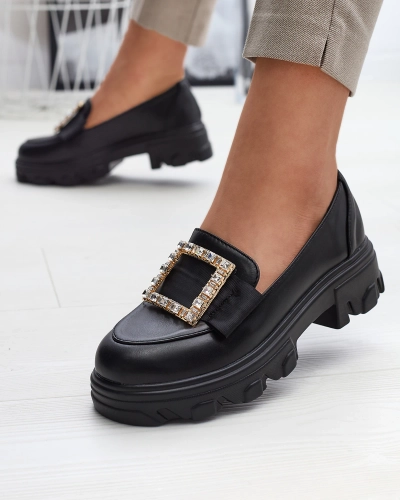 Melni sieviešu mokasīni ar zelta apdari Brial- Footwear