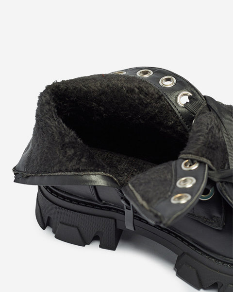 Melni sieviešu zābaki, kas šņorēti ar lentīti Legati- Footwear