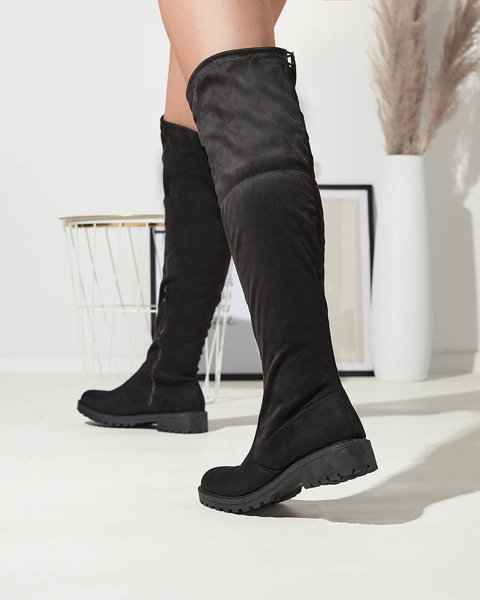 Melni sieviešu zābaki pāri ceļgalam ar plakanu zoli Aferitta- Footwear