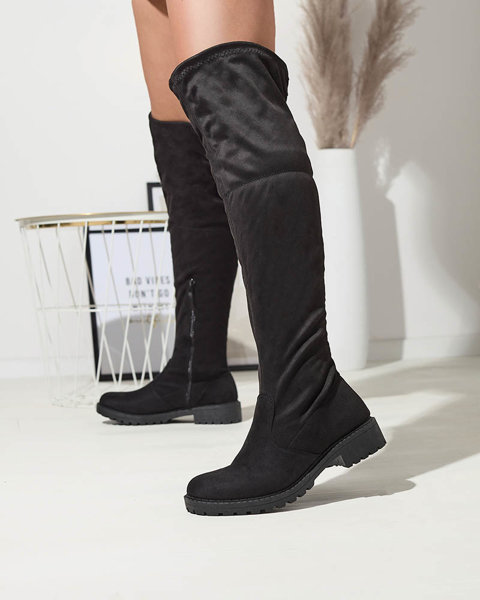 Melni sieviešu zābaki pāri ceļgalam ar plakanu zoli Aferitta- Footwear