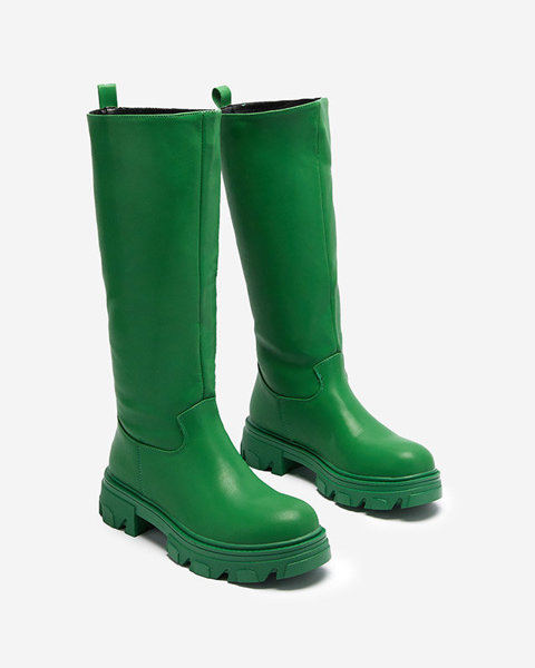 OUTLET Sieviešu ādas zābaki zaļā krāsā Cader- Footwear
