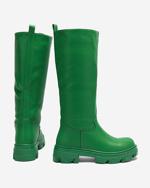 OUTLET Sieviešu ādas zābaki zaļā krāsā Cader- Footwear