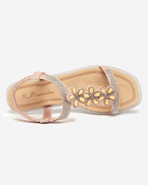 OUTLET Sieviešu sandales ar ziediem rozā zelta krāsā Soritisa - Kurpes