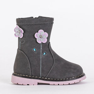 Pelēki meiteņu zābaki ar dekoratīvu virsu Amimi- Footwear