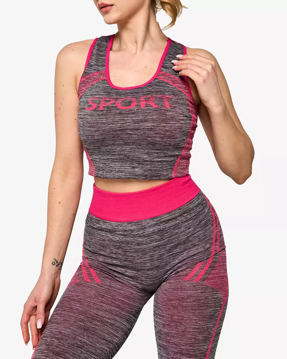 Pelēks sieviešu sporta komplekts ar fuksijas krāsas ielaidumiem - Apģērbs