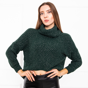 Pudele zaļš sieviešu īss džemperis ar apkakli - Apģērbs