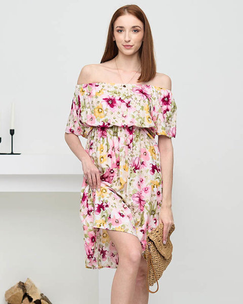 Rozā kleita līdz ceļiem ar daudzkrāsainu ziedu rakstu - Apģērbs
