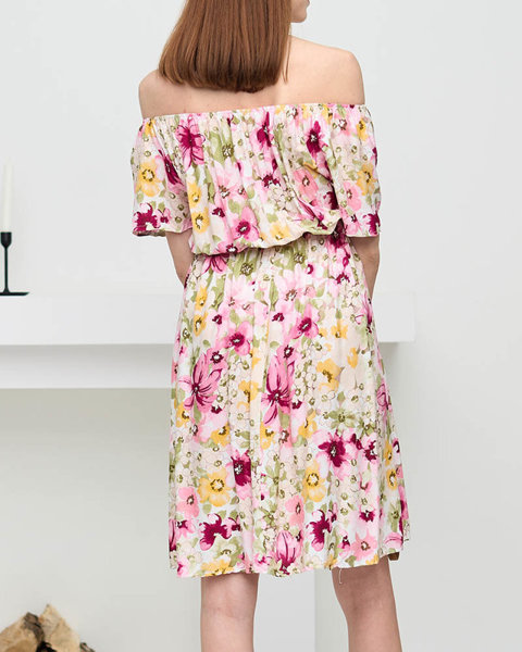 Rozā kleita līdz ceļiem ar daudzkrāsainu ziedu rakstu - Apģērbs