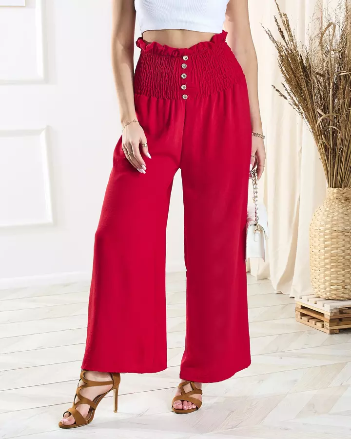 Sarkanas sieviešu platās palaco bikses ar pogām - Apģērbs