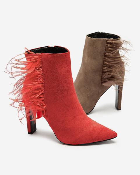 Sarkani sieviešu stiletto zābaki ar spalvām Cailyy- Footwear