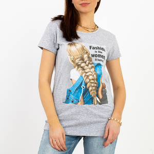 Sieviešu T-krekls ar pelēku apdruku - Apģērbs