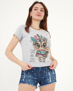 Sieviešu T-krekls ar pelēku apdruku - Apģērbs