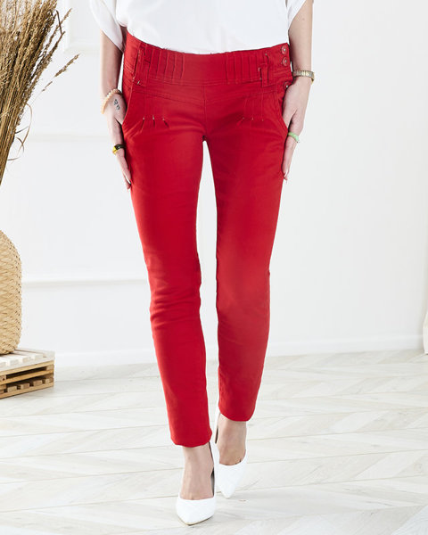 Sieviešu auduma bikses ar zemu jostasvietu sarkanā krāsā - Apģērbs