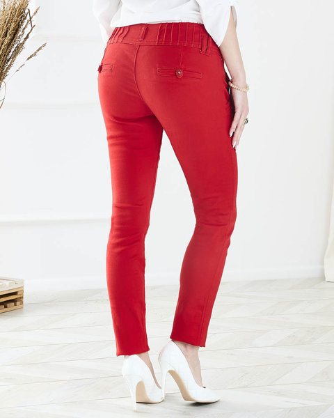 Sieviešu auduma bikses ar zemu jostasvietu sarkanā krāsā - Apģērbs
