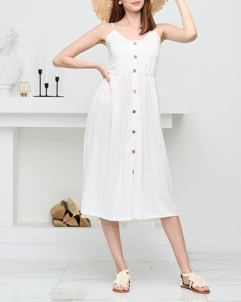 Sieviešu balta midi kleita ar pogām - Apģērbs