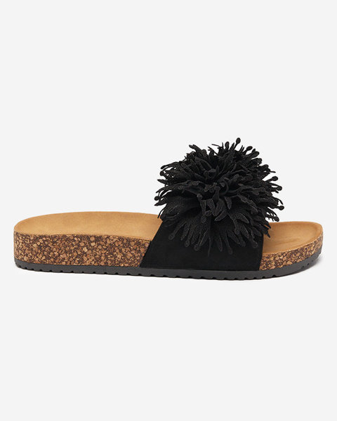 Sieviešu čības ar auduma ornamentu melnā krāsā Ailli- Footwear