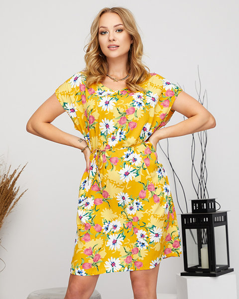 Sieviešu dzeltena ziedu taisna kleita - Apģērbs